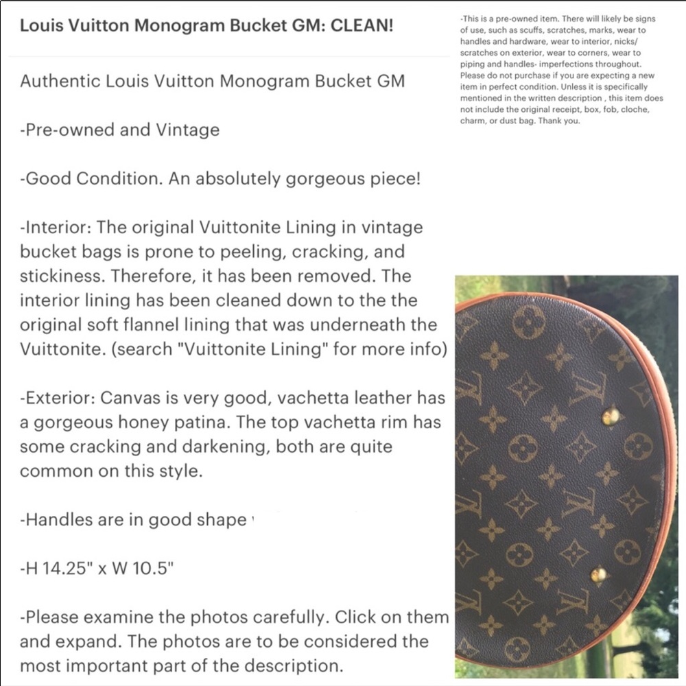 Authentic Vintage Louis Vuitton LV Monogram Bucket GM-CLEAN - Picture 5 of 8